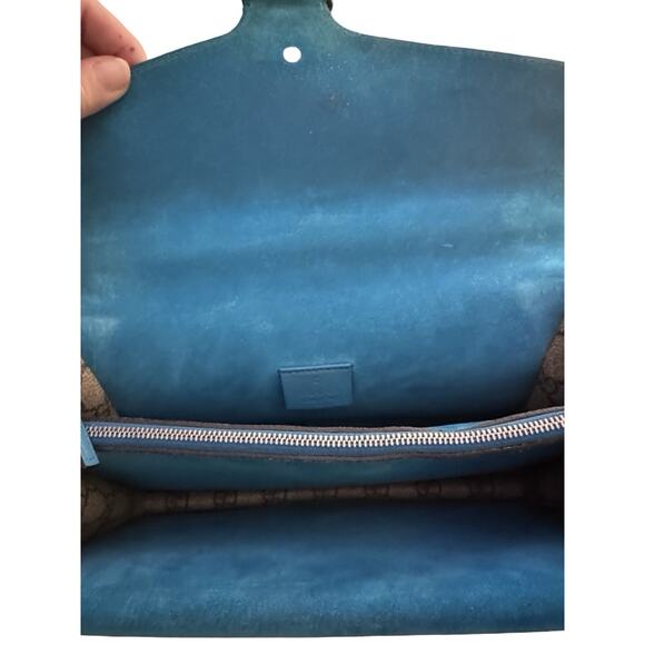 Gucci Dinoysus GG Small Supreme Taupe/Teal Suede Authentic - Picture 5 of 15